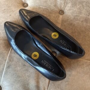 Lauren Ralph Lauren Black Leather Pointed Toe Heels Size 8 Pumps 1.5" Heel Chic